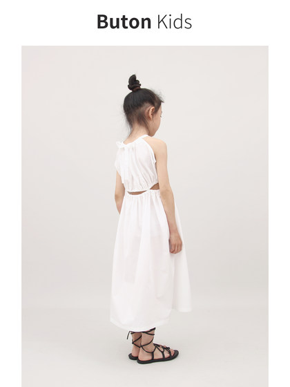 1-3折Kids女童白色腰间镂空连衣裙夏季新款全棉气质长裙亲子装潮