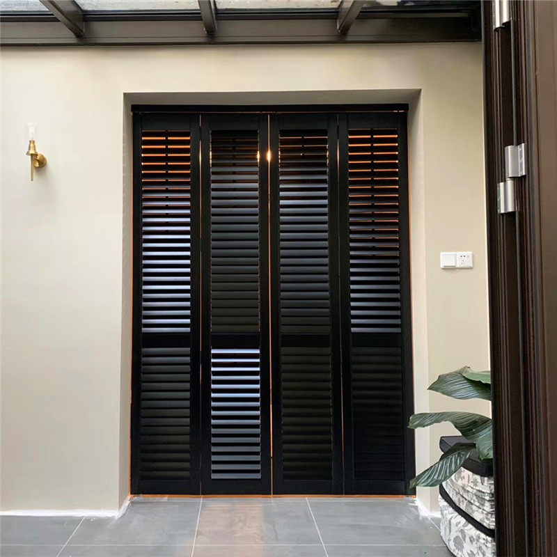 St. Deco Black Solid Wood Venetian Door Breathable Window Industrial Wind Modern Balcony Cloakroom Folding Ramen Suspended Wheels