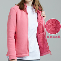 Lamb fleece jacket womens winter cardigan warm fleece jacket stand collar windproof outdoor sports plus velvet sweater men