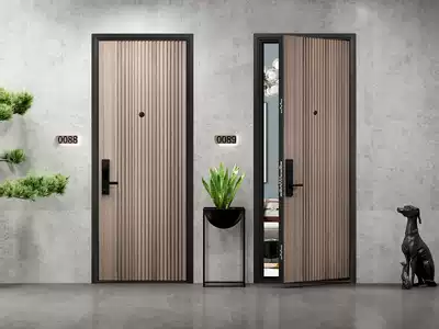 Oboni wooden door Urban style armored door entry door fireproof anti-theft door customization