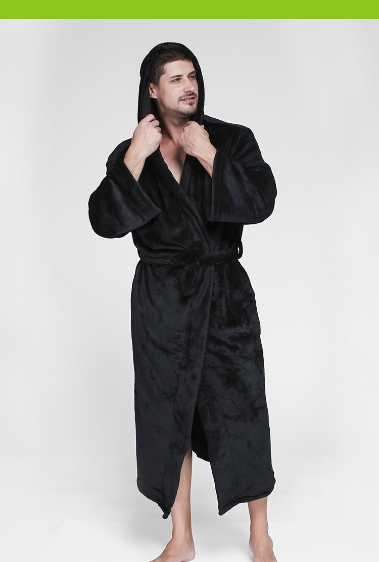 Mùa thu và mùa đông cộng với phân bón XL flannel áo choàng nam trùm đầu lông cừu san hô cộng với nhung dày phiên bản châu Âu của áo choàng tắm rộng áo ngủ đẹp giá rẻ