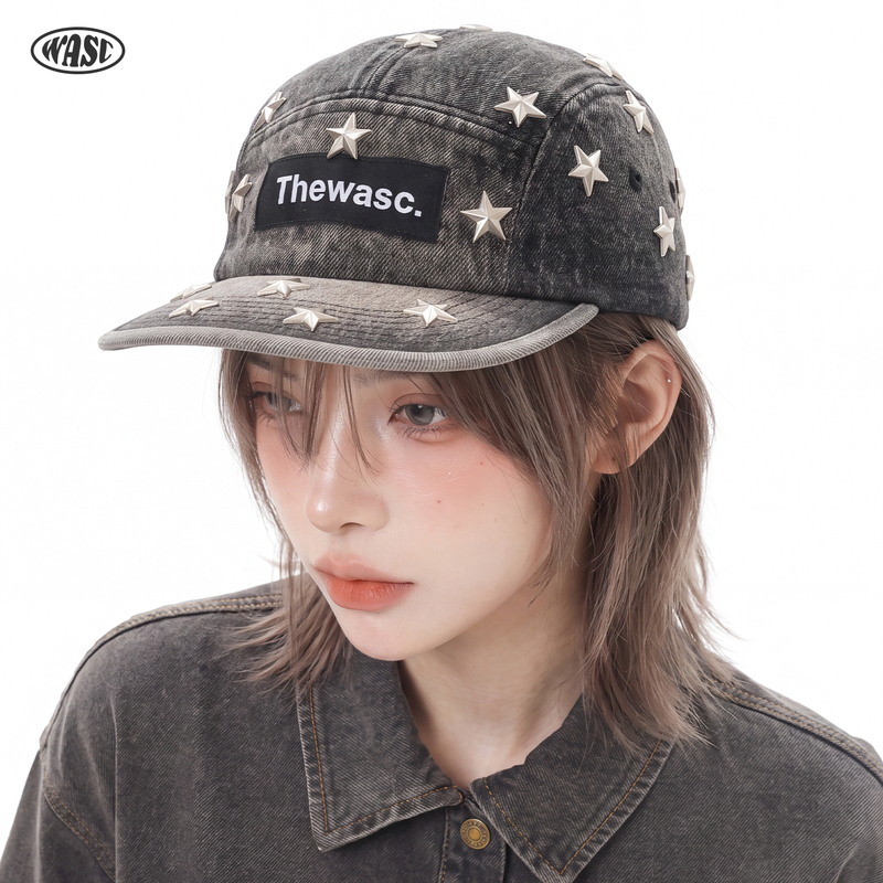 American Retro Washed Denim Star Studded Baseball Cap for Men with Large Head Circumference, Flat Brim Sunshade and Sun Protection, Duckbill Cap for Women American Retro Washed Denim Star Studded Baseball Cap for Men with Large Head Circumference, Flat Brim Sunshade and Sun Protection, Duckbill Cap for Women