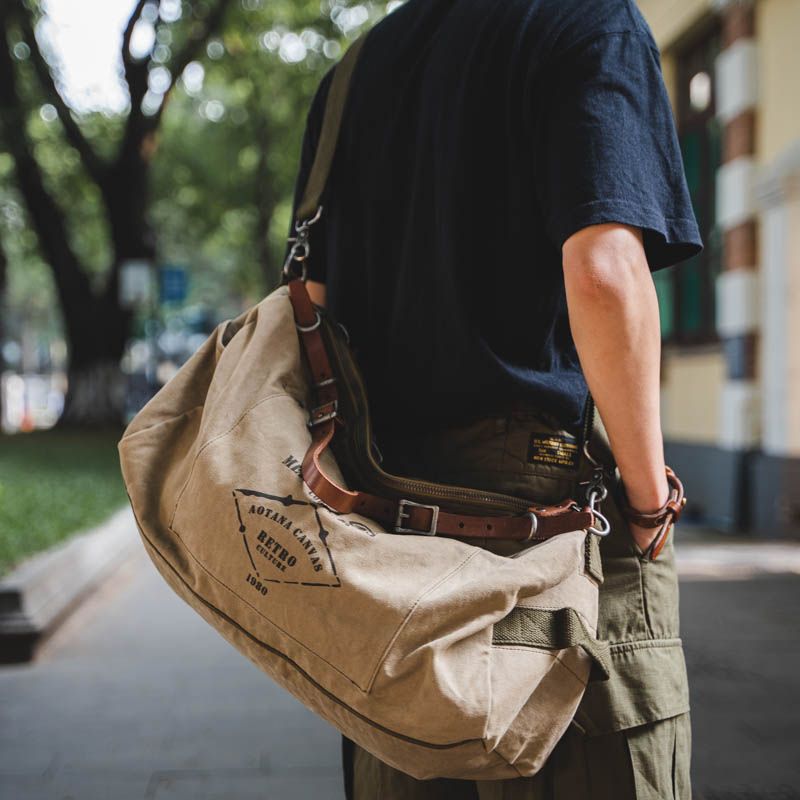 Duobai Retro Thickeneded Canvas Satchel Shoulder Crossbody Bag Large Capacity Casual Fitness Travel Cycling Bag