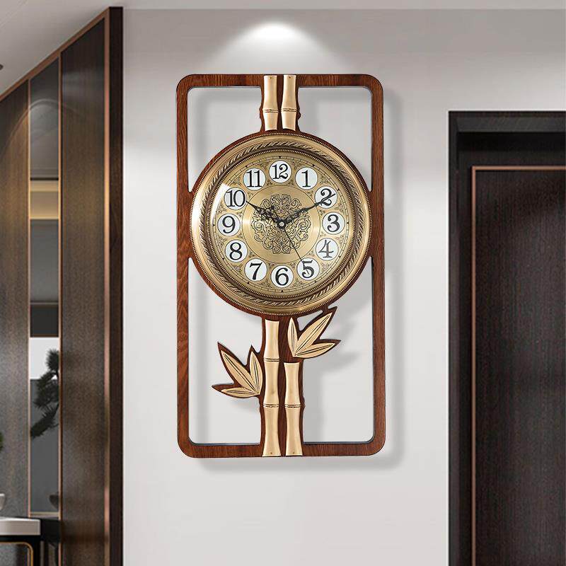 New Chinese hanging bell Chinese wind rich and expensive bamboo creative home living room hanging wall table mute pure copper clock