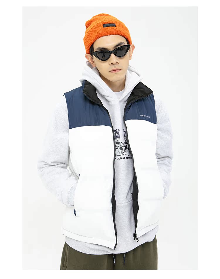 REOCHA hot 2018AW DuPont cotton hai mặt mặc màu sắc phù hợp với vest nam áo vest lỏng - Dệt kim Vest áo vest đen