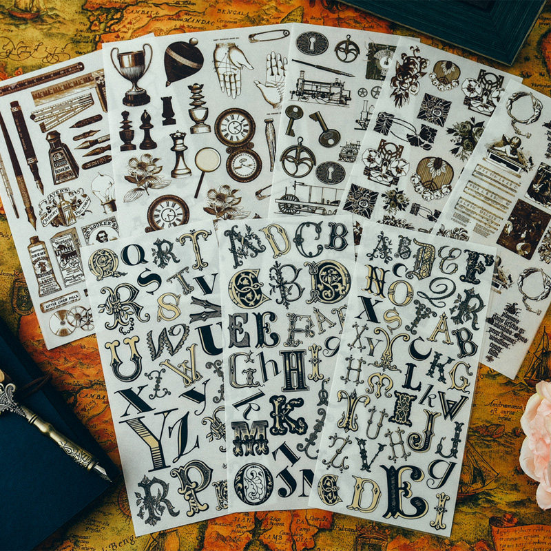 Judy artisanal RUB ON punk steam style hand ledger decoration nostalgic transfer paper scraped paper 3 selection