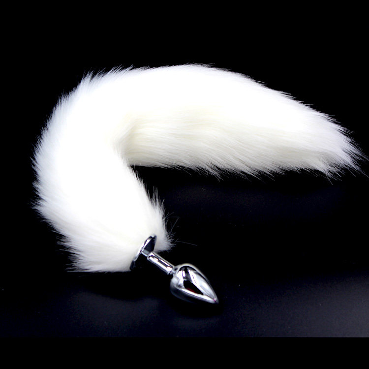 Newbie White Fox Tail SM alternative sex toy back yard metal anal sex  products for men and women chrysanthemum expansion anal plug