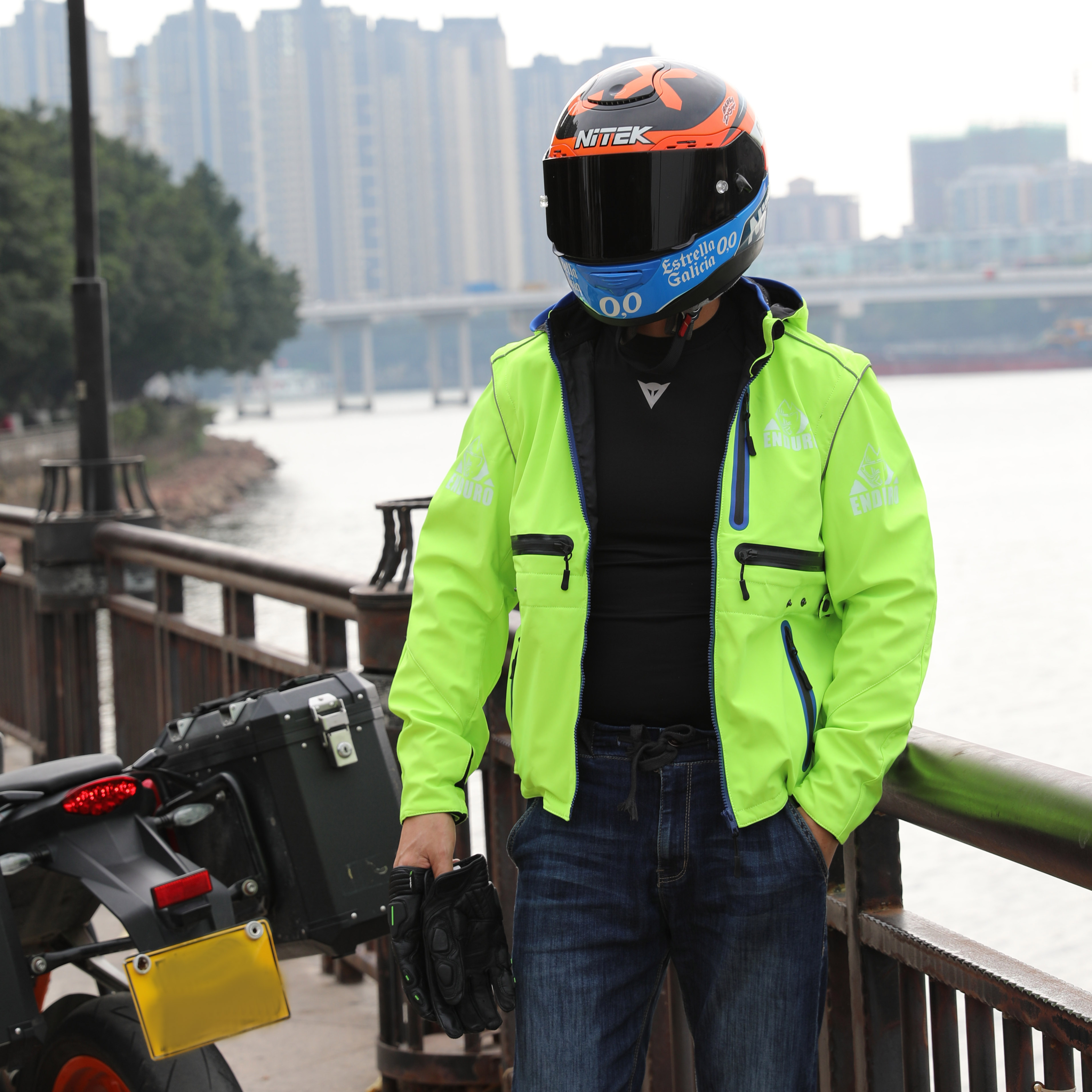 Huswa fluorescent yellow new autumn and winter windproof waterproof warm car clothing off-road jacket windbreaker soft shell jacket blue