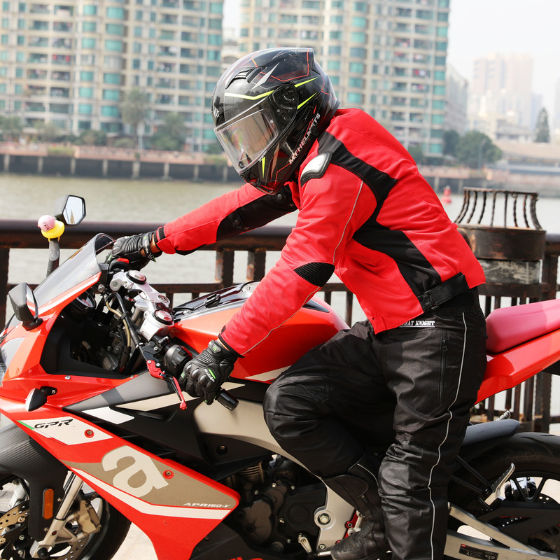 Motorcycle riding suit suit men's motorcycle racing suit anti-fall clothes warm breathable belt hump slim jacket red
