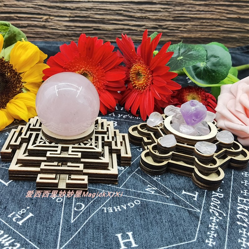 Woody Crystal Ball Base Eu Style Geometric Pattern McdaxSri Yantra Crystal Mesh Cup Wax Candle Holder