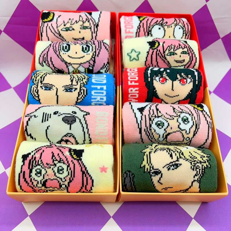 5 Pairs of Japanese Anime Cartoon Spy Playhouse Aniya Socks Women's Short Socks Aniya Boat Socks Short Tube Shallow Socks