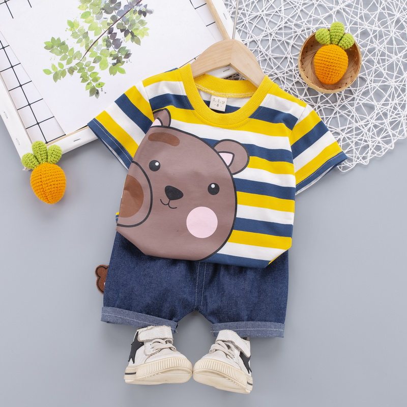 Children's 1 Boy's Summer Summer Summer Summer Summer 2 Children's Short Sleeve Strip 2 - piece sets 3