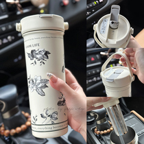 GOOM art hand-painted thermos cup 316 stainless steel straw tea cup portable large-capacity water cup