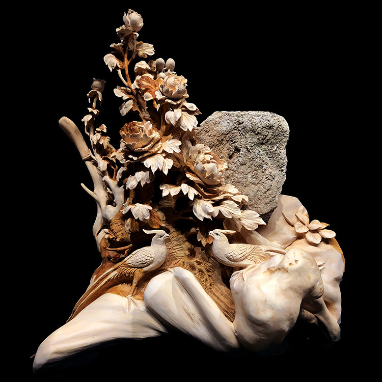 Cliff cypress landscape flower and bird root bouldering gift office solid wood root carving wood carving handicraft ornaments