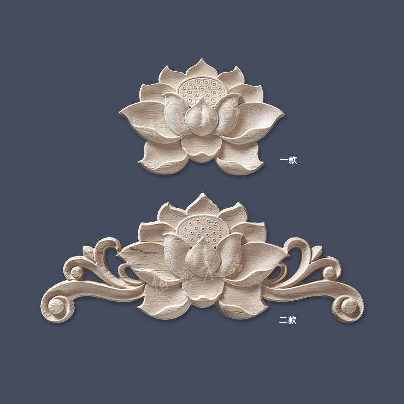Dongyang woodcarved film European Lotus Lotus solid wood small applique patch corner flower cabinet door furniture background decoration
