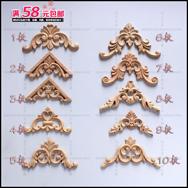 European-style solid wood carved diagonal floral decals furniture decorative patch cabinet wooden door drawer background wall