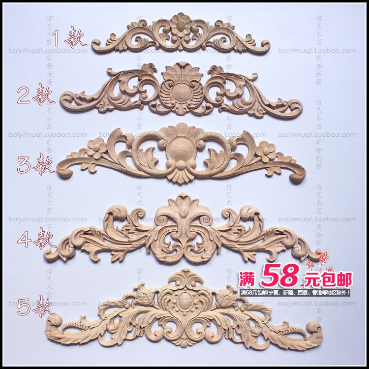 Dongyang wood carving flower pieces European long horizontal decal solid wood flower door flower furniture background overall cabinet bed decoration flower specials