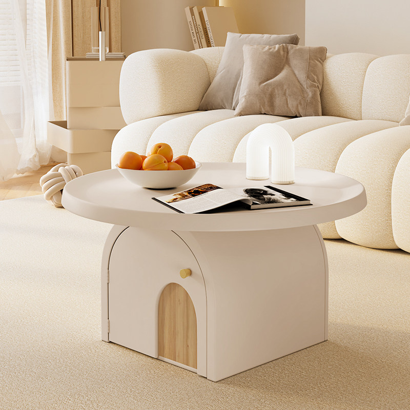 Minimalist modern round small household type home tea table Creative Cream Wind Nordic Advanced Sensation Light Extravaganza Living Room-Taobao