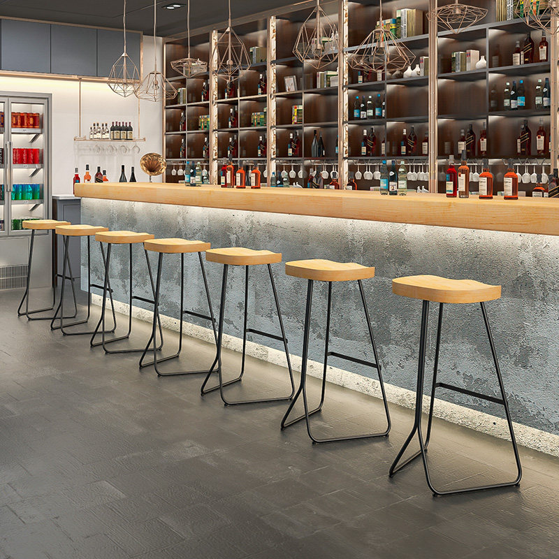 Bar chair modern simple wrought iron solid wood Nordic high stools home bar chair fashion creative coffee casual chair