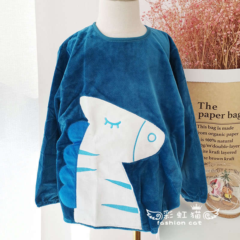 Class A Baby Anti-Dress Crystal Suede Autumn Winter Toddler Hood Clothing Eating Containment Pocket Children Long Sleeve Anti-Dirty Protective Clothing Apron