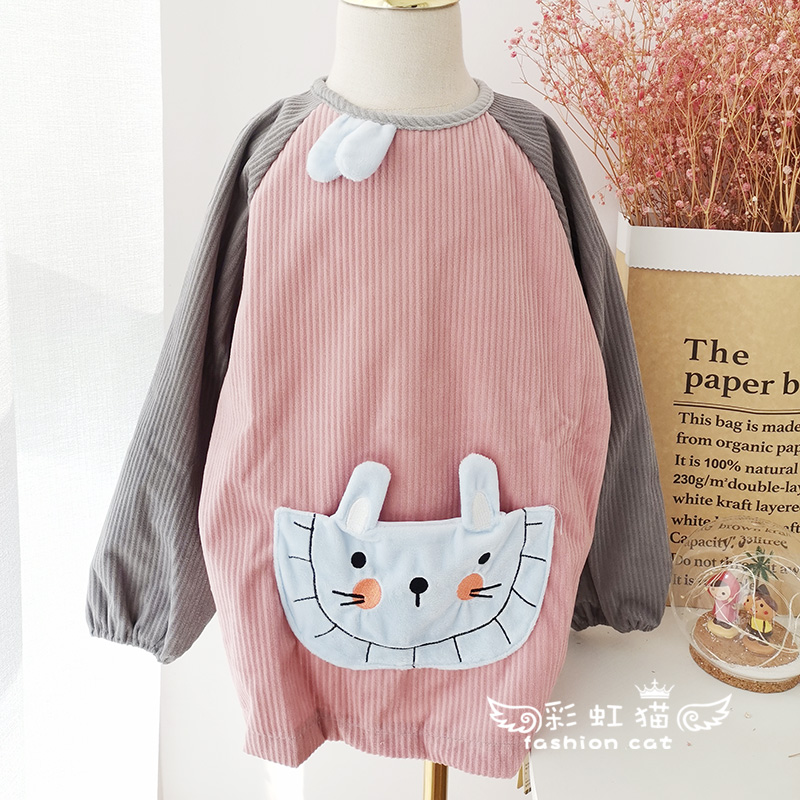 Class A fall child bib happiness Rib baby long sleeve anti-wear thick anti-fouling cartoon protective clothing for dining around