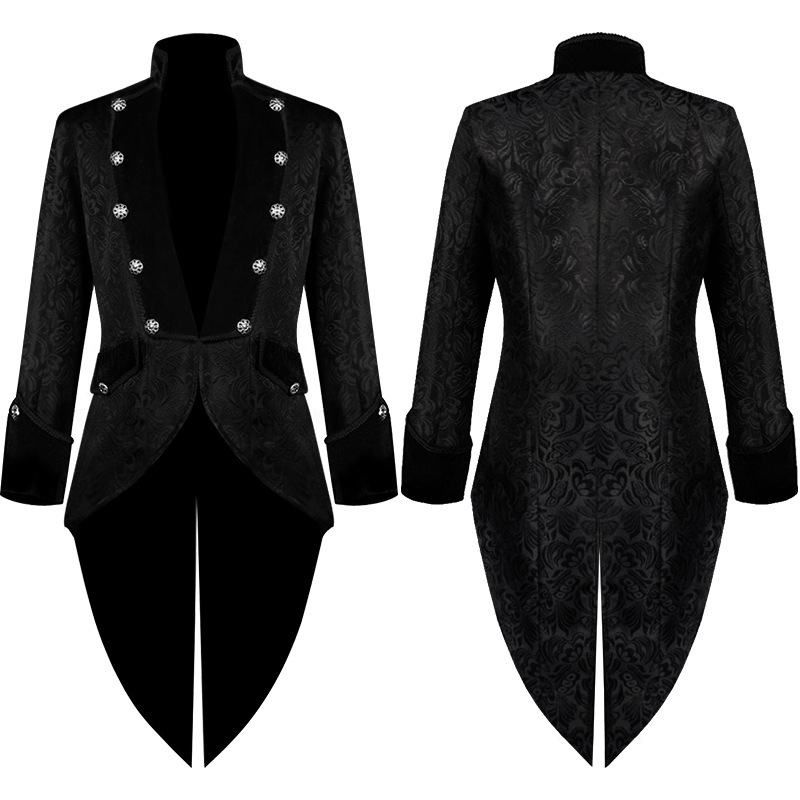 British Court Style Retro Velvet Patchwork Jacquard Suit for Men, Mid-Length, Large Size Trench Coat, Host Performance Tailcoat