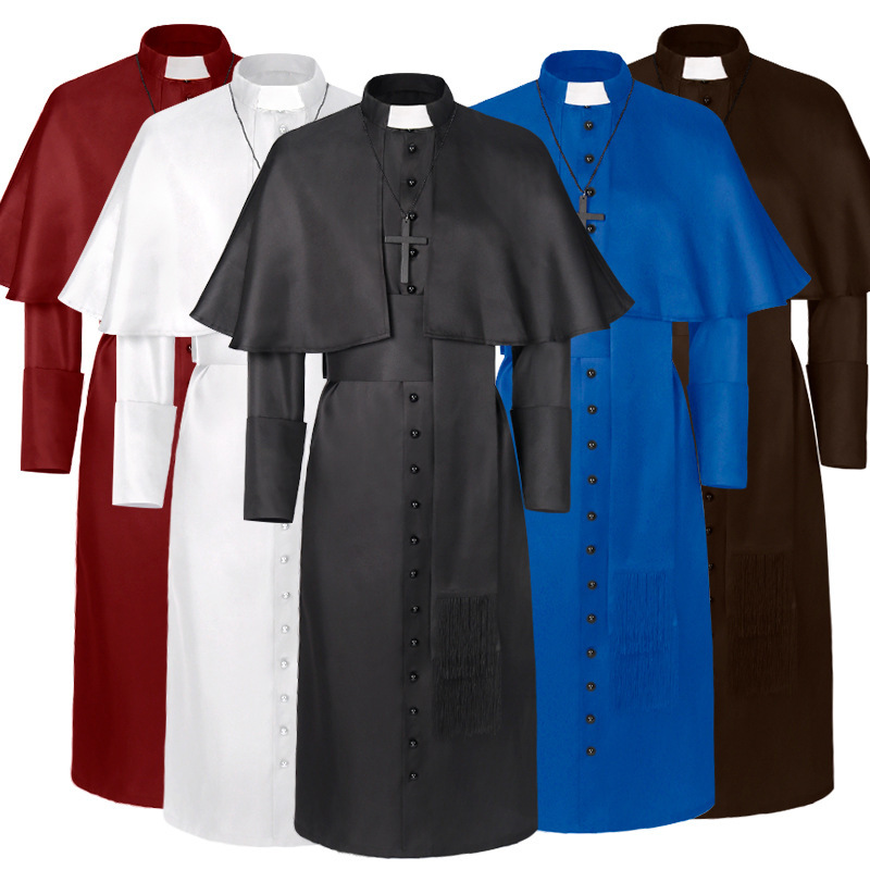 European and American Retro Medieval Priest Robe Male Monk Costume Halloween Wizard Death Cosplay Performance Costume
