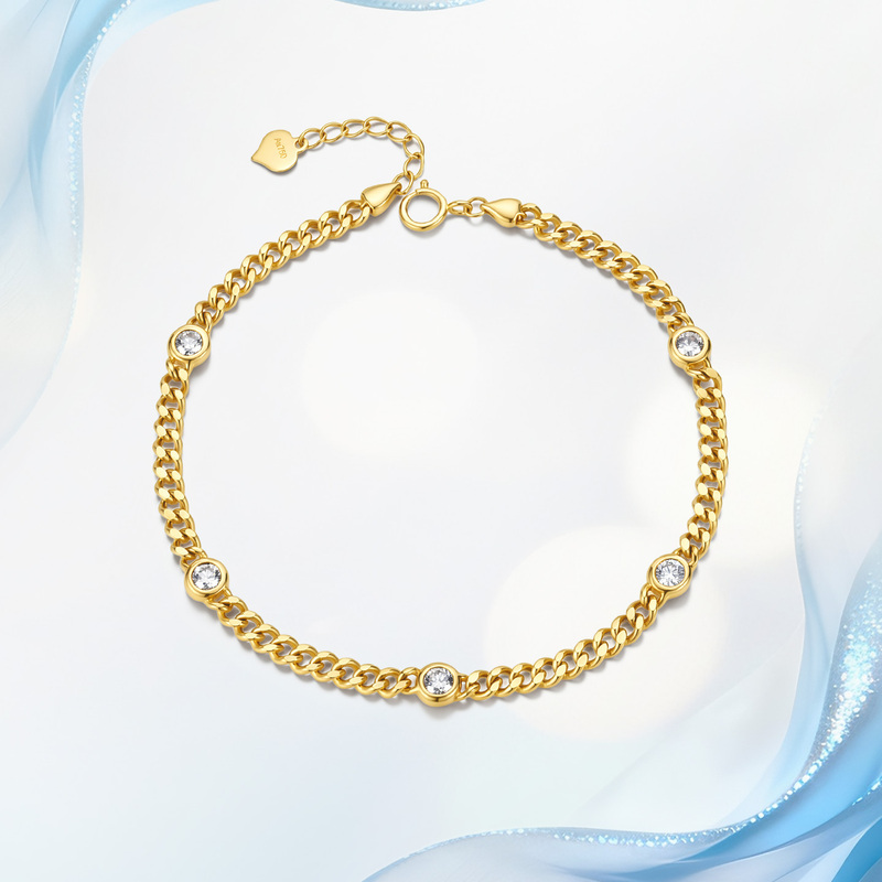 18K Gold Lab-Grown Diamond Bubble Round Diamond Cuban Bracelet Stackable Light Luxury High-End Commuter Jewelry Gift for Girlfriend 18K Gold Lab-Grown Diamond Bubble Round Diamond Cuban Bracelet Stackable Light Luxury High-End Commuter Jewelry Gift for Girlfriend