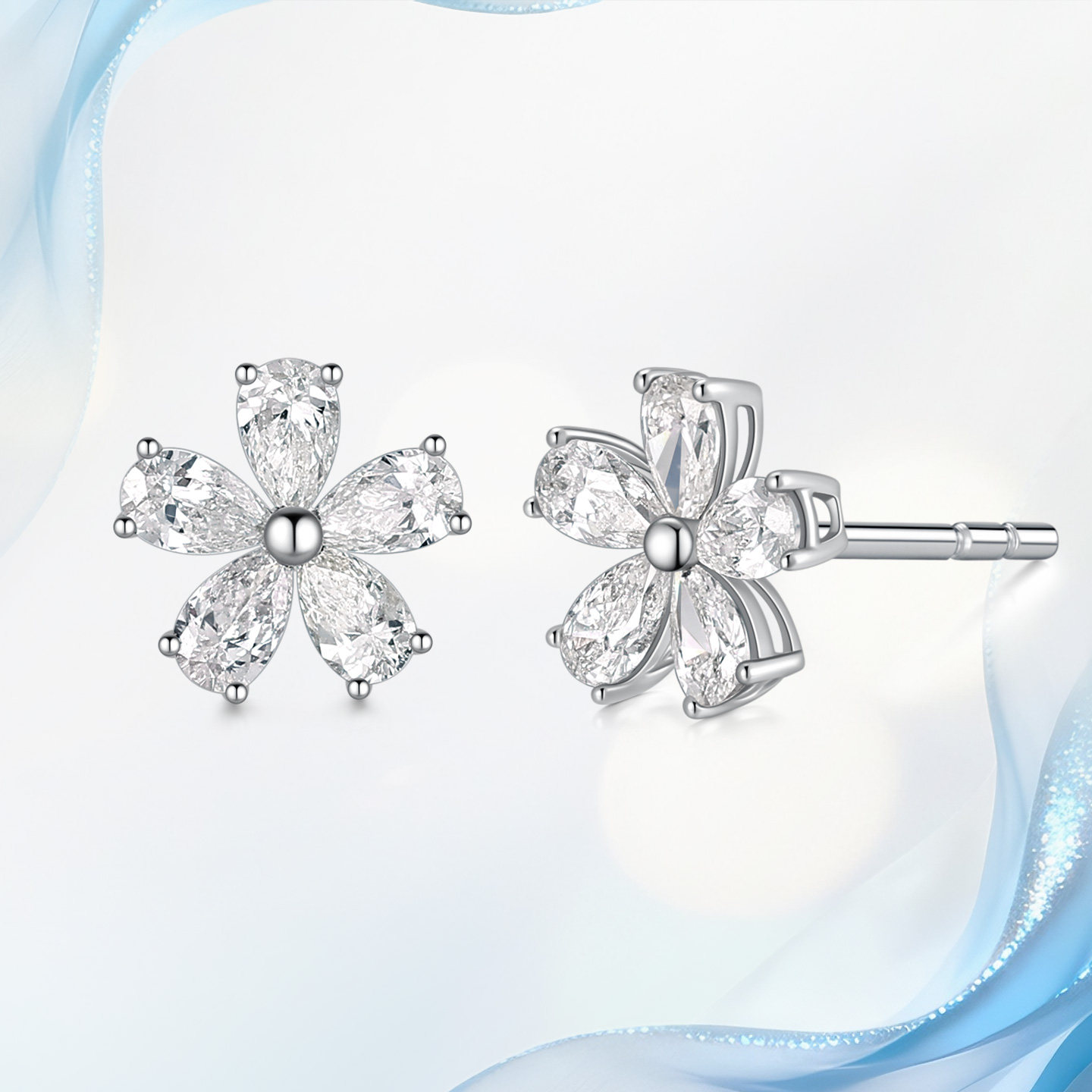 Sakura style earrings 18K gold natural diamonds