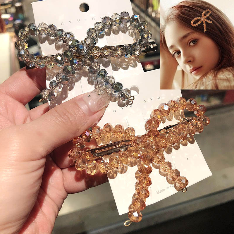 South Korea's East Gate New Hair Accessories Water Drill Crystal Butterfly Knot Headwear Mesh Red Hair Clip and Girl's Sea Side Clip