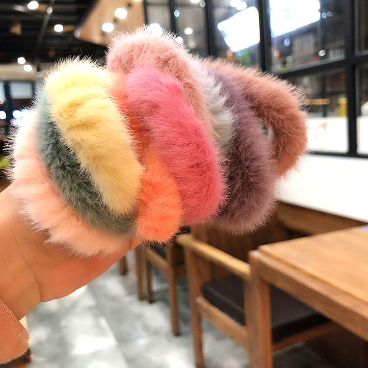 ins net red with elegant wind Rabbit wool rubber band hair rope plush hair ring zama tail hair ring sweet and super fairy head decoration
