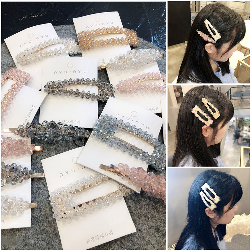 South Korea Dongdaemun Net Red-ins Crystal Diamond Hair Clip Sweet and Nautical Pinch Drop Clip BB Clip Rectangular Clip