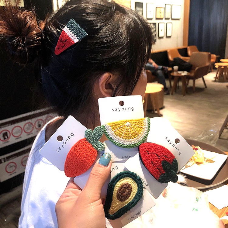 Japan and South Korea net red ins large wool BB clip watermelon fruit carrot edge clip Avocado hair clip Strawberry hair accessory