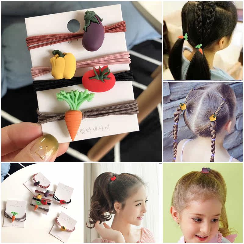 South Korea Nets Red Ins Cute Vegetable Leather Gluten Small Clear New Ring Sweet Hair Rope Hair Ring Hair Accessories For Parent-child Hair Ornaments