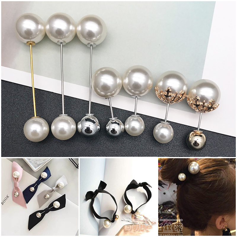 Korean Version Golden Silver Color Alloy Double Head Pearl Brooch Diy Hair Dressing Material Handmade Hair Clip Hair Clip