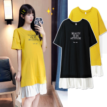  Maternity clothes summer fashion stitching fake two-piece T-shirt skirt summer mid-length plus size loose maternity dress