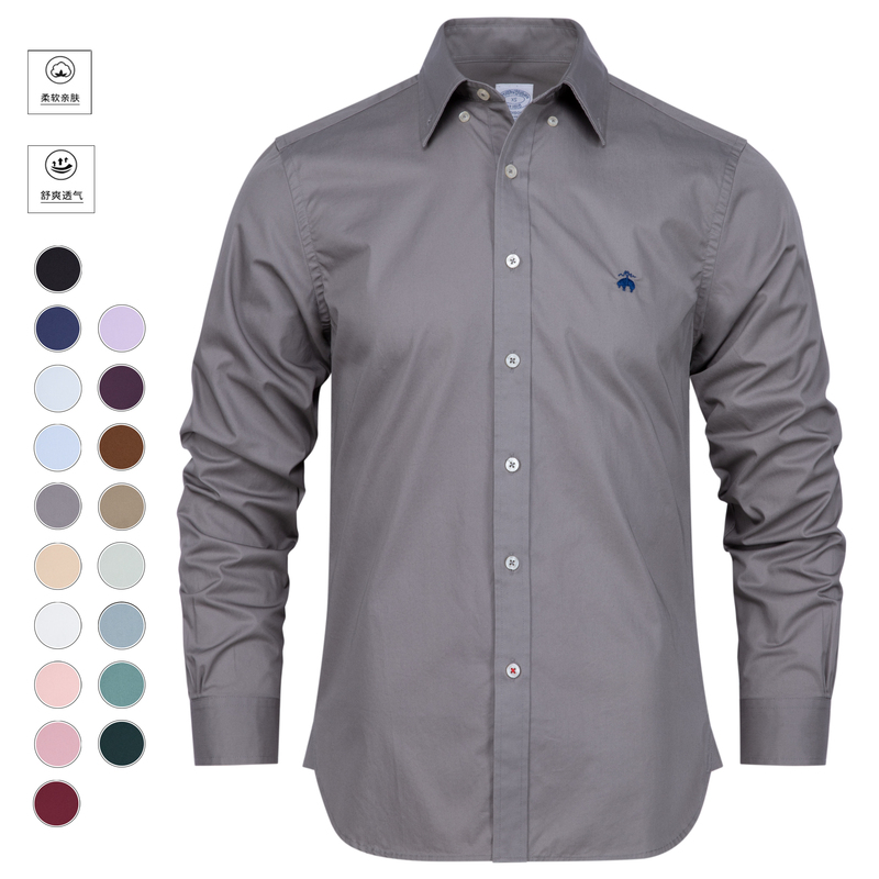 Brooks Genuine Brother Summer Thin Men's Shirt Business Casual Pure Cotton Slim Long-Sleeved Polo Shirt