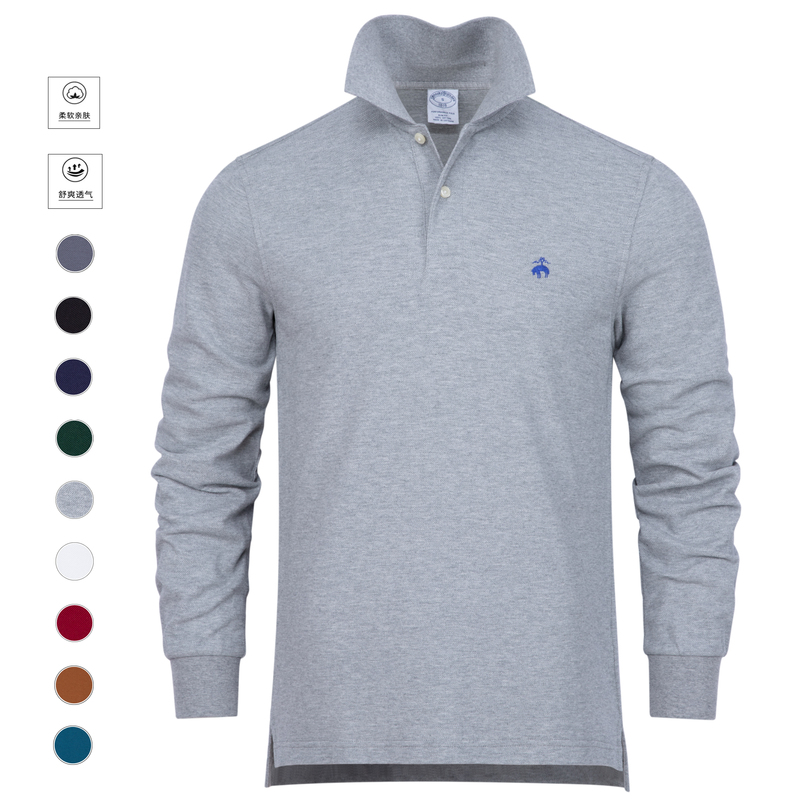 In-Stock Brooks Genuine Polo Shirt for Men, Spring and Autumn Business Casual Pure Cotton Long-Sleeve T-Shirt with a Collar In-Stock Brooks Genuine Polo Shirt for Men, Spring and Autumn Business Casual Pure Cotton Long-Sleeve T-Shirt with a Collar