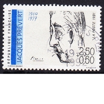 French letter stamps 1991 Poets 6-5: Prévert