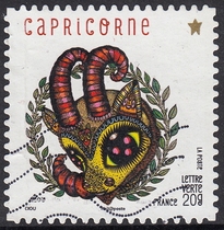 French letter marketing stamps 2014 twelve zodiac signs 12-10: Capricorn