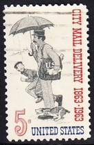 U.S. Letter Marketing Stamps 1963 100 Years of Urban Mail Delivery 1-1: The Postman in 1863