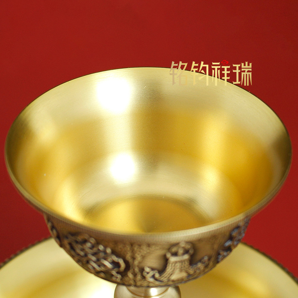 Eight Auspicious Symbols Carved Protector Deities Cup Tantric Brass Water Cup Tibetan Tribute Cup Buddha Worship Tea For Home Ethnic Style Home