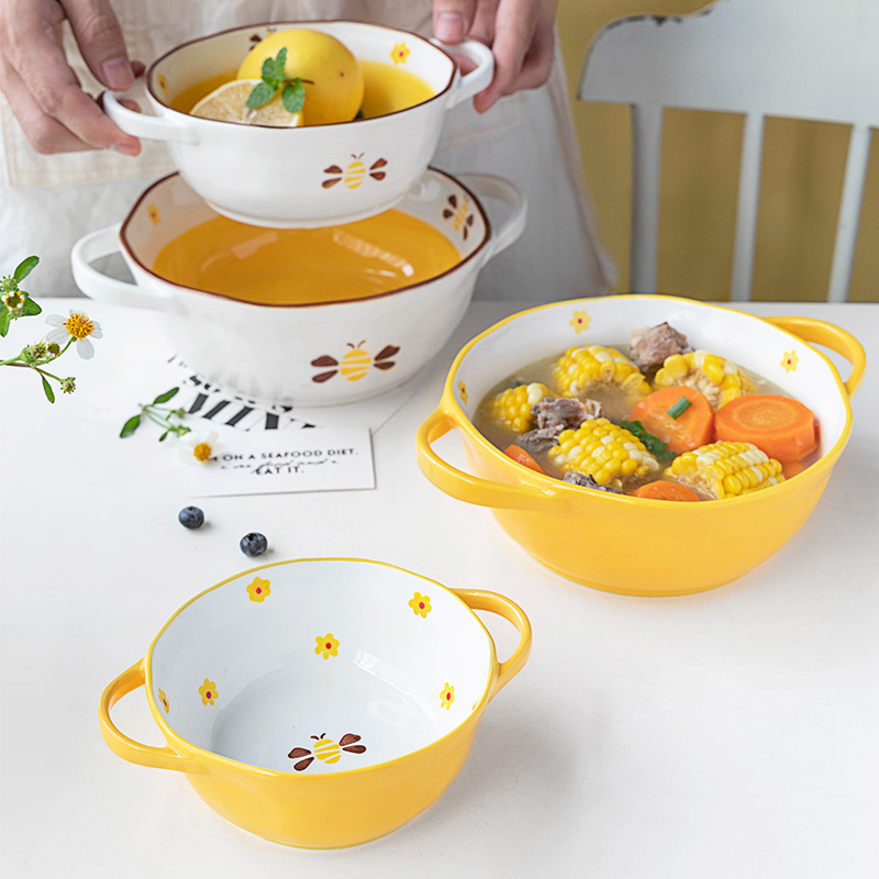 MAR March | Original bee Baking Bowl double ear bowls Ceramic Salad Bowl rice bowls Bowl Soup Bowl LOVELY LARGE BOWL 
