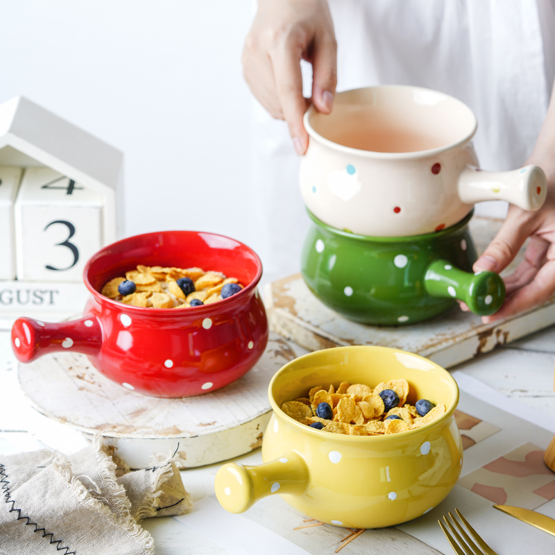 ezicok day style creative ceramic bowl personality bowl home breakfast cutlery set cute handle Blister Noodle Bowl