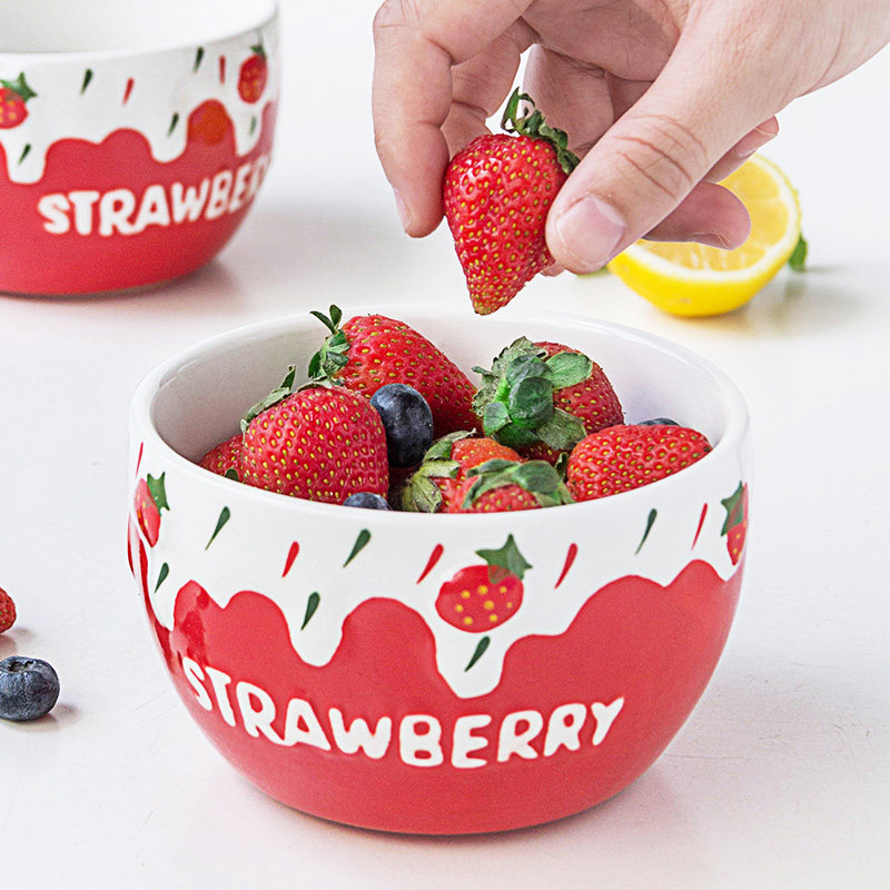 Cute Strawberry Bowl Ceramic Cutlery Day Style Minima Rice Bowl Salad Bowl Home Creative Soup Bowl Breakfast Dessert Bowl