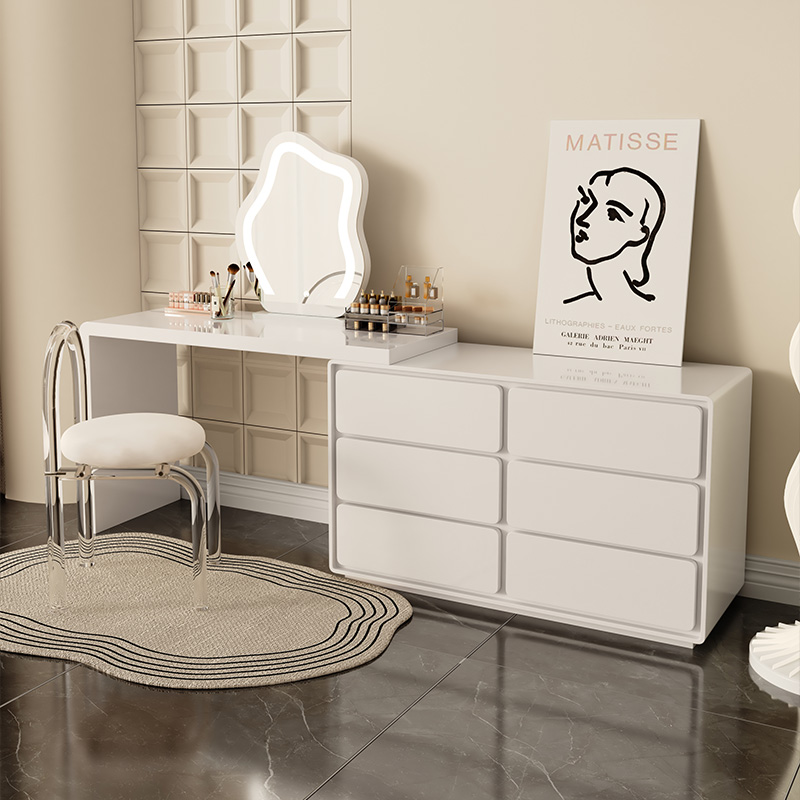 Cream Wind White Dresser Bedroom Modern Minimalist Accommodating Bucket Cabinet Integrated Full Wood Flex Light Lavish Make-up Table-Taobao