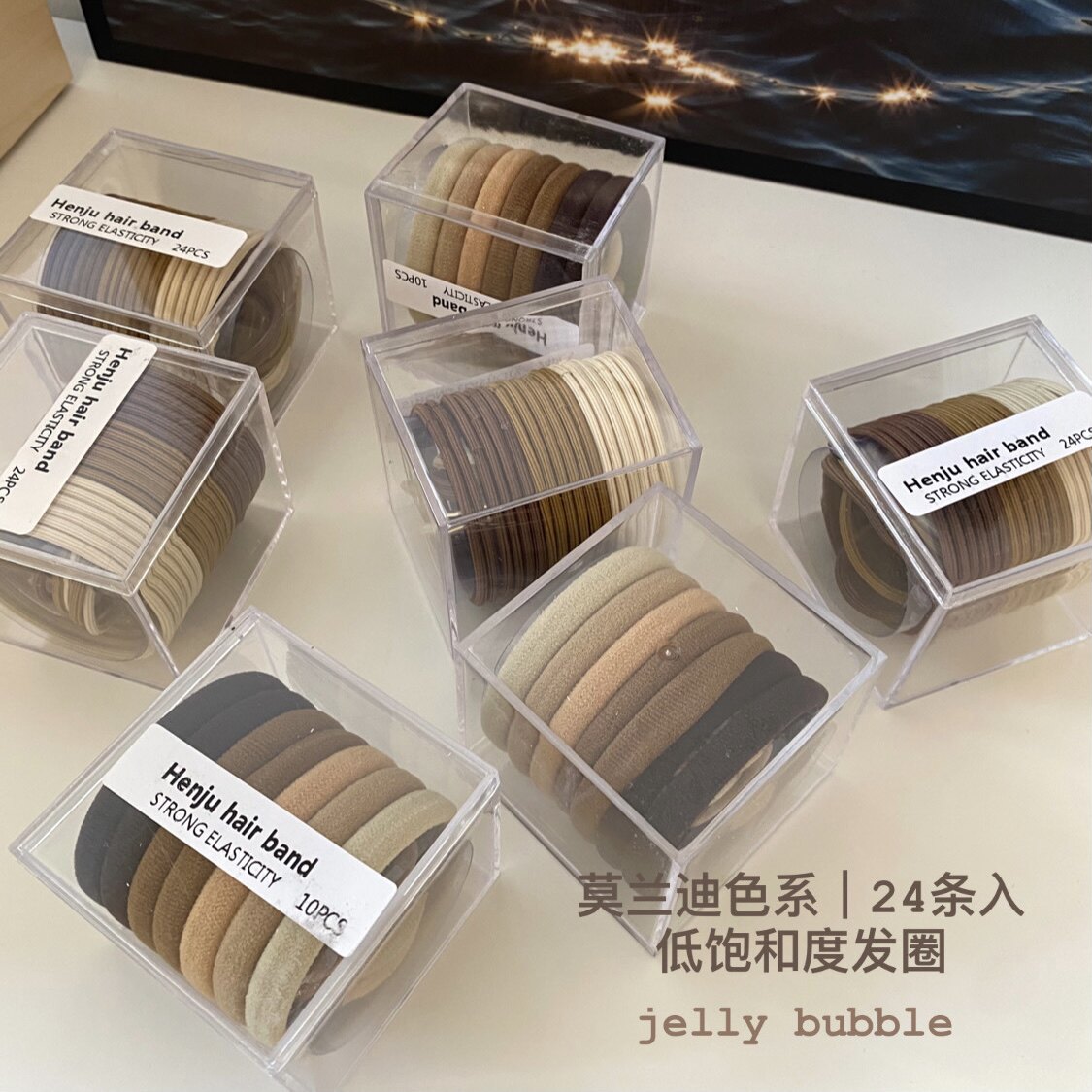 jelly bübble caramel curly basics Stocked High Elastic Hair Ring Oak Rubber Hair Rope A Box Suit