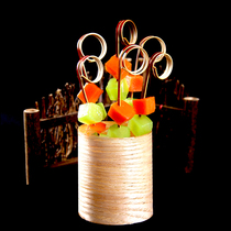 Purple gold fan bamboo stick Art fruit sign creative environment dish snack pastry Flower Hotel cake sugar gourd sign