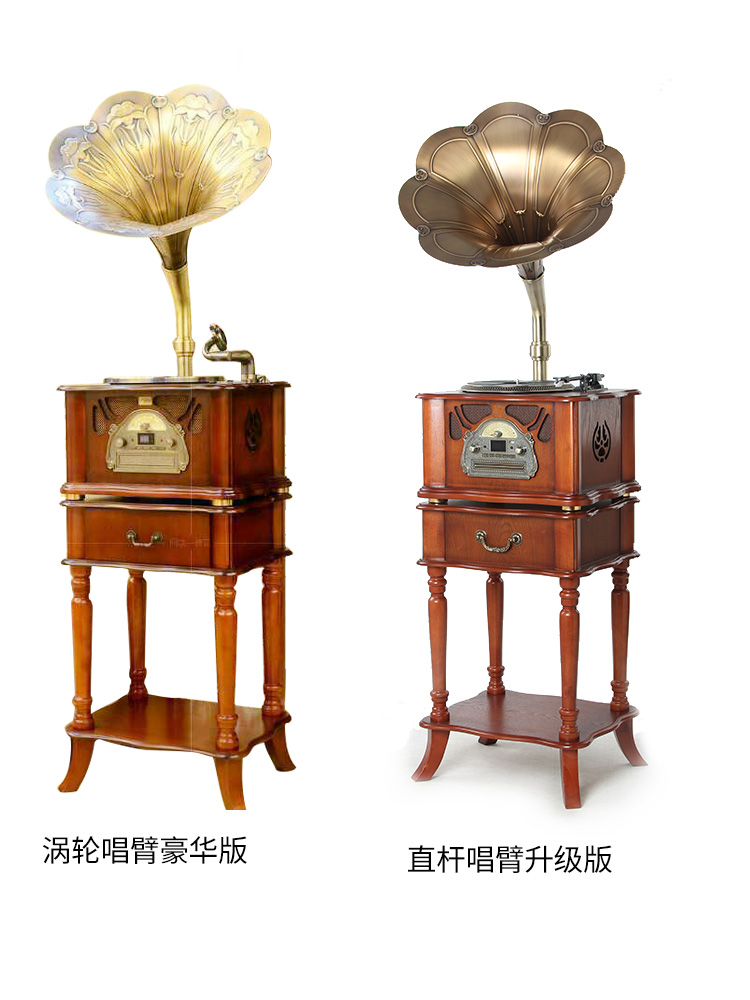 máy nghe nhạc bằng đĩa than	 Máy ghi âm cổ retro máy ghi âm gỗ rắn âm thanh máy tính để bàn cũ sừng lớn máy ghi âm vinyl phòng khách trang trí - Máy hát mua đầu đĩa than