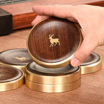 Black sandalwood coaster pure copper tea cup holder tea table tea set accessories solid wood insulation pad tea tray teapot seat